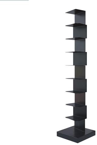HARELA Metall Bücherregal Bodenstehendes, Bücherturm, 9 Ebenen Vertikales Bücherregal, Standregal Regal In Schmaler Leiterform, DIY Offenes Bücherregal Für Dekor(Black)