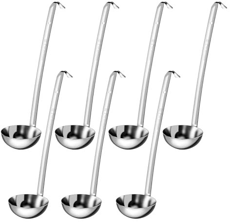 Gatphy 7Pcs Soup Serving Spoon Ladle Stainless Steel Sauce Ladle Spoon 3 oz Long Handled Soup Ladles with Hanging Hole Small Sauce Ladle Kitchen Utensils Soup Ladles for Restaurants Home