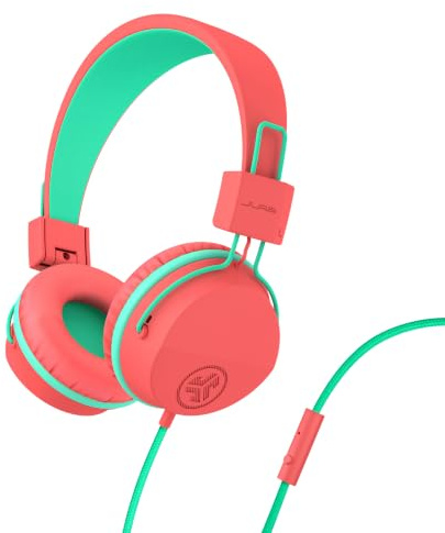 JLab JBuddies Studio On-Ear Kids Wired Headphones, Toddler Headphones, Kid Safe, Studio Volume Safe, Volume Limiter, Folding, Adjustable, Noise Isolation, with Mic (Peach)