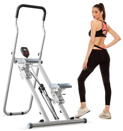 Vertikaler Kletterer, CEIEVER Treppensteiger mit verstellbarem Schrittbereich, Lenker und Pedalen, faltbarer Treppensteiger, 136 kg Tragkraft, mit LCD-Display, vertikales Klettern, Cardio-Übungsgerät