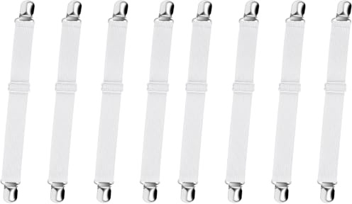YTIan 12 Stück Bettlakenspanner Verstellbar, Lakenspanner mit Metallclips | Spannbettlaken Spanner für Bettlaken, Matratzenspanner für Bettlaken, Matratze, Sofa, Bügelbrett(Weiß)