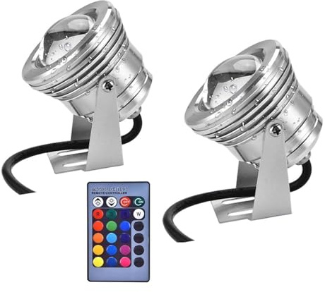 GUODDM Lot De 2 Lampes LED Submersibles pour Fontaine - Lampe De Piscine Extérieure 10 W, Éclairage D'aquarium RVB AC 12 V, avec Projecteurs Télécommandés, Lampe De Bassin sous-Marine Étanche IP68