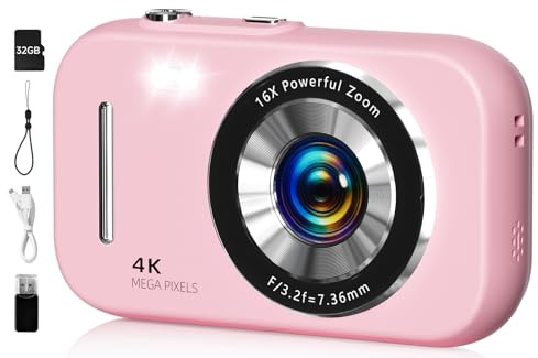 Camera Digital, FHD 4K 48MP Portable Camera with Anti Shake, 16X Zoom, Digital Camera for Teens with Beauty, 32GB Card, 21 Filters, Best for Kid Children Teen Student Girl Boy