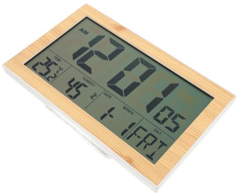 POPETPOP Reloj De Pared Digital Calendario Perpetuo Electrónico Diseño De Madera para Sala De Estar Cocina Dormitorio