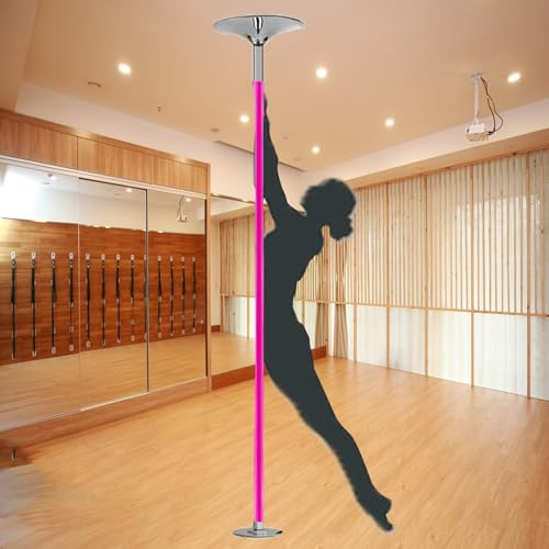 Barre de Pole Dance Barres de Pole Dance 360° avec Revêtement en Silicone, Barre de Strip-Teaseuse Rotative de 45 mm, Barre Statique Amovible, Barres de Fitness Professionnelles Réglables(Pink)
