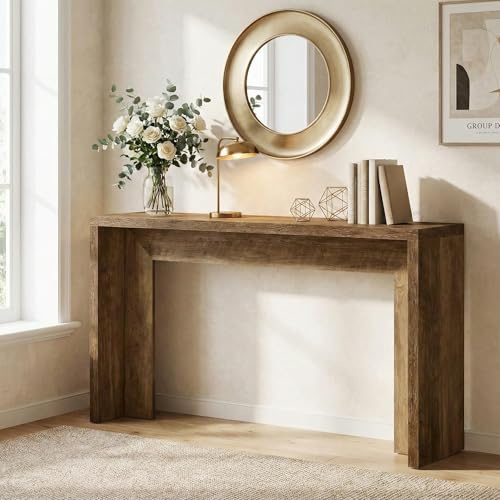 Lailang 140cm Konsolentisch, Flurtisch Schmal, Ablagetisch Mit Stauraum, Konsolentisch Holz, Eingangstisch Wohnzimmer, Extra Long Console Table, 140 x 30 x 80 cm, Rustikales Braun
