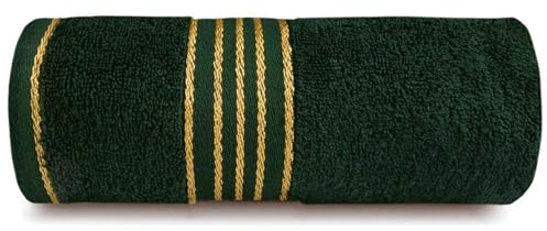 DARYmex Toalla de Invitado 30 x 50 cm - 100% Algodón 500 gsm - Toalla de Mano Pequeña - Gruesa - Absorbente - Suave - con Cenefa Dorada - Tiwano Verde Botella