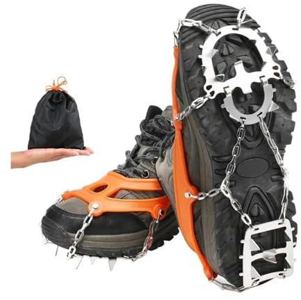 Grödel No Lumping Crampon 18 dubbar traction Cleats kvinnor män anti-halk issnö grepp med förvaringspåse promenadvandring för vintervandring (18 teeth orange M)