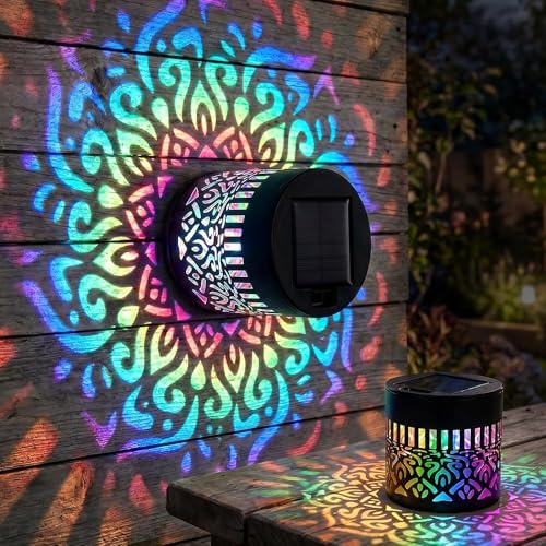 Decorative Solar Mandala Lights, 2026 New Solar Mandala Wall Light Outdoor Garden Fence Projector Lamp,Waterproof Metal Deck Step Fence Light for Garden Yard Backyard Patio Ambient Decor (1PCS)