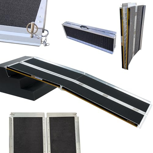 WORHAN® Rollstuhl Rampe 215cm klappbar 272kg faltbar Mobil Aluminium rutschfeste Rollstuhlrampe Große Auswahl 2.15m R7J