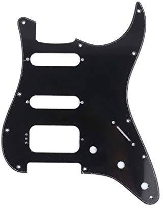 Musiclily Pro 11 Löcher Round Corner HSS Strat Pickguard Gitarren-Schlagbrett für USA/Mexican Stratocaster 4-screw Humbucking Mounting Open Pickup,1 lagig Glossy Black