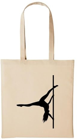 Huuraa Jutebeutel SEXY Girl Striptease Poledance 10 Liter Natural | Geschenk Tasche Baumwolle 38 x 42 cm Tragetasche mit langem Henkel Geschenkidee Einkaufstasche