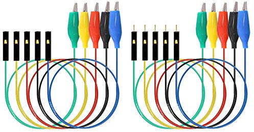 Makeronics Alligator Clip to Breadboard Jumper Wires, 10pcs 12 inch, 22AWG Test Lead, Alligator to Male and Female Jumpers for Multimeters, Microbit, LED Strips, Arduino,Breadboard,Raspberry Pi