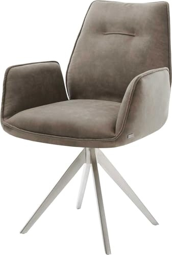 DELIFE Polsterstuhl Zoa-Flex Kreuzgestell kantig Edelstahl | Mikrofaser Taupe Vintage Taschenfederkern