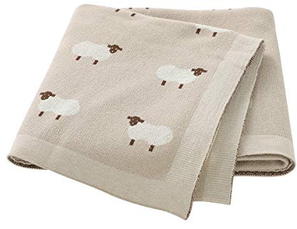 mimixiong Babydecke 100% Baumwolle 80x100cm doppelseitig multifunktional Schafe Kuscheldecke für Kinderwagen weich Khaki