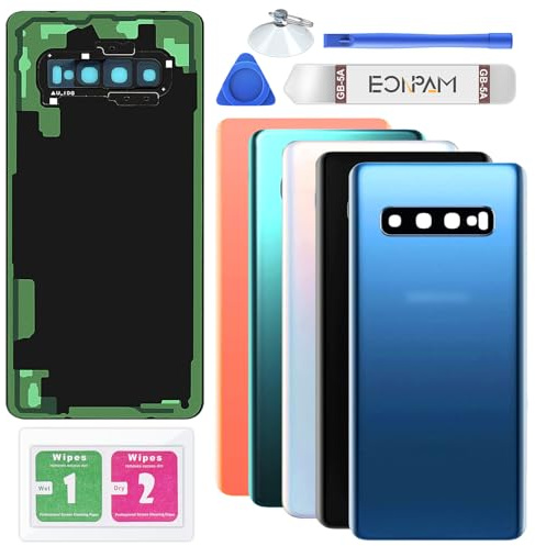 Eonpam Scocca Vetro Posteriore per Samsung Galaxy S10+ Plus G975 Blu | Qualità originale scocca vetro posteriore coperchio copribatteria con vetro fotocamera kit ricambio.