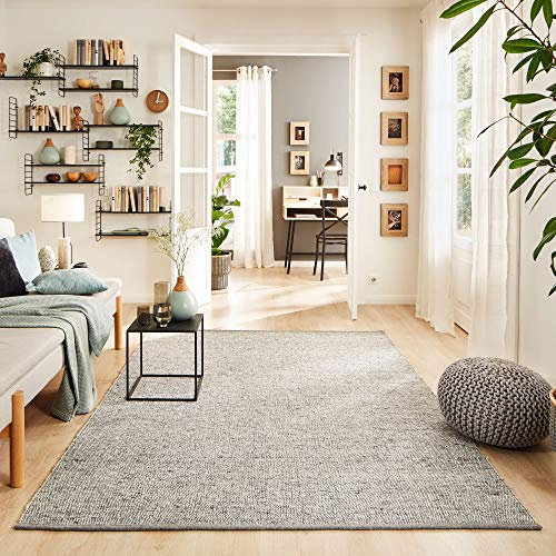 Steffensmeier Handwebteppich Walchsee | Wolle (Schurwolle), Grau, handgewebt, Größe: 300x390 cm Wohnzimmer und Schlafzimmer