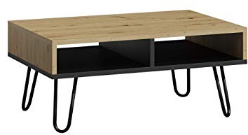 MATKAM Dora Couchtisch, H/B/T 55 x 100 x 50 cm, in Retro Optik, mit Metallbeinen, Zwei offene Ablagefächer, in verschiedenen Ausführungen erhältlich (Artisan Eiche)