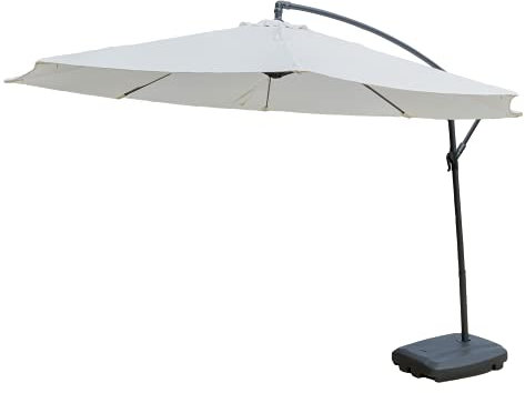 KCT 3m Large Cream Garden Cantilever Parasol with Weighted Base -Outdoor Patio Umbrella Sun Shade with Adjustable Crank Tilt and UV Protection