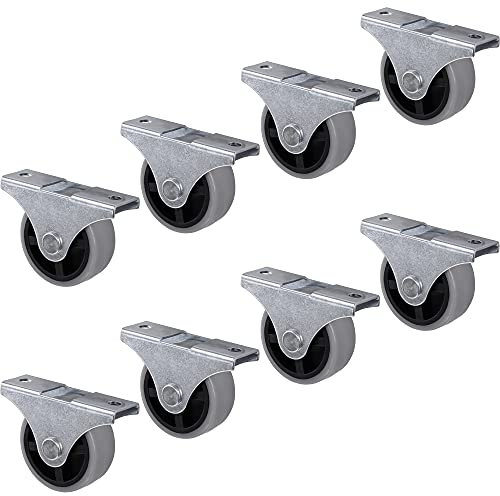 Gedotec Design Bockrollen mit Anschraubplatte | 8 er Set - Transportrollen für alle Böden | Kunststoff grau | CASTOR | Rollen-Ø 40 mm | Tragkraft 25 kg | Möbelrollen - Geräte-Rollen inkl. Schrauben