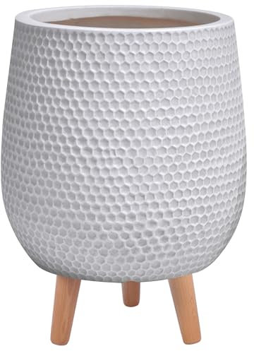 IDEALIST 26cm Large Indoor Plant Pot for Trees | Honeycomb White Reinforced Stone Planter with Legs | Flower Pot Cover D26 H43 cm, 19 litres
