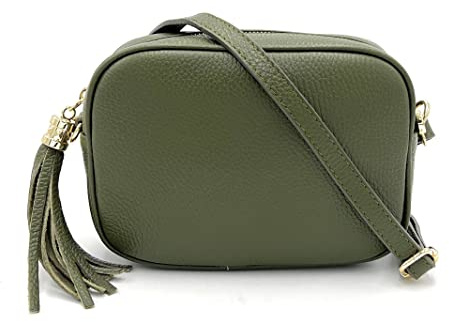 ELIOX Borsa Donna Vera Pelle Made In Italy Piccola Borsetta a Tracolla Elegante Moda Crossbody Bag Genuine Leather (Verde Militare)