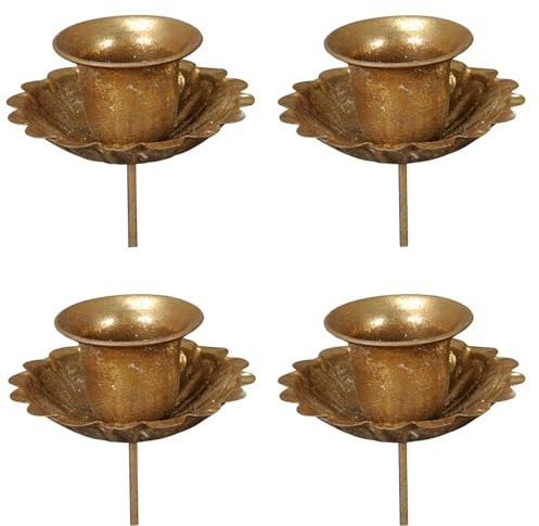 Tafelkerzenhalter für Adventskranz 4er Set - Kerzenhalter mit Spieß in Gold
