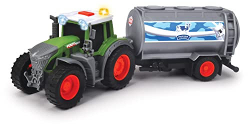Dickie Toys - Fendt Traktor mit Milch-Anhänger (26 cm) - Spielzeug-Trecker mit Milchtank für Kinder ab 3 Jahren, Bauernhof-Fahrzeug mit Licht & Sound, 203734000, Mehrfarbig
