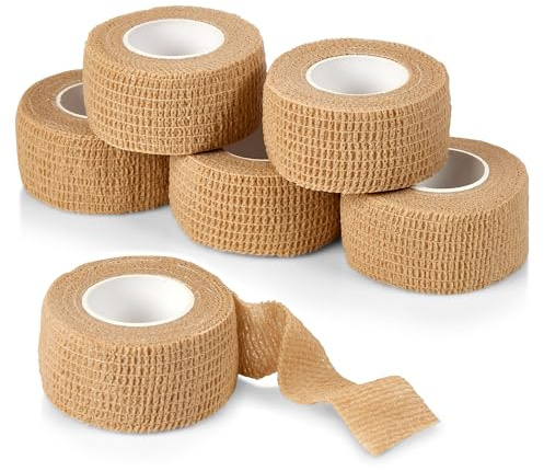 Bandages auto-adhésifs – 2,5 cm x 5 m par rouleau – Lot de 6 rouleaux, bande élastique auto-adhésive cohésive pour premiers secours pour entorse, gonflement et douleur au poignet et à la cheville