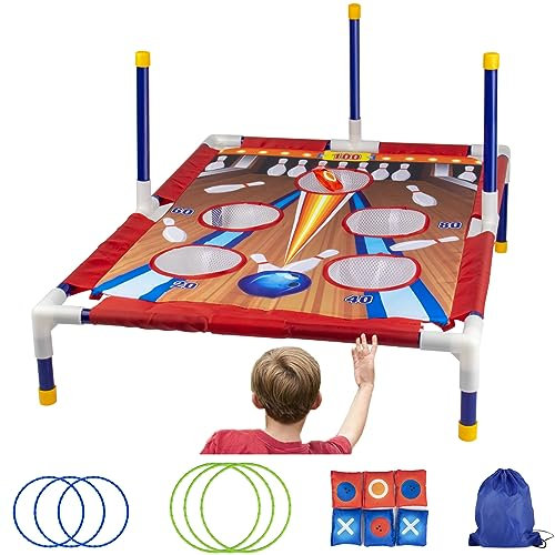 Inlisy 2-in-1 Cornhole Spiel & Ring Toss Spiel, Cornhole Set Drinnen Draußen Kinder Target Übungsspiele - 6 Sitzsäcken Wurf und 6 Ringen, Party-Wurfspiele Outdoor Spiele