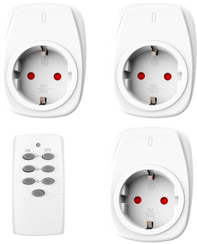 HBN 3X Funksteckdosen mit 1 Fernbedienung 16A/3.680W, Ferngesteuerte Stecker Set für Innen Weihnachtsdeko, Haushaltsgeräte, Reichweite 30m, Weiß