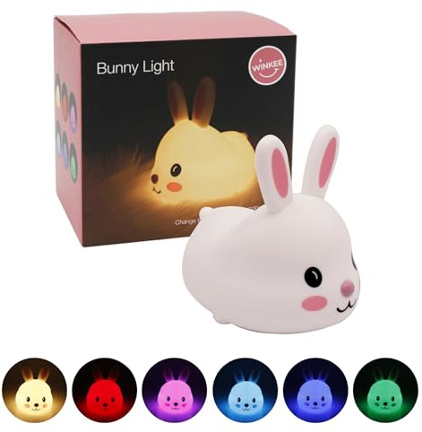 Winkee Nachtlicht Kinder Häschen LED dimmbar aus Silikon | Wiederaufladbar, BPA-frei und berührungssensitiv, sanftes Kinderlicht für Babyzimmer, Schlafzimmer und Stillzeit