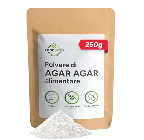 Food Bites Agar Agar Polvere Alimentare 250g per Cucinare - Addensante Alimentare per Dolci, Cucina Molecolare & Mixology - Gelatina Naturale in Polvere 100% di Purezza - eBook OMAGGIO con 20 Ricette