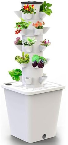oiakus Sistema di Coltivazione idroponica da 25 vasi, Kit di Coltivazione aeroponica per Giardino Interno, Torre idroponica per fioriera da Giardino Verticale con Pompa idratante, Adattatore