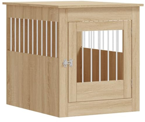 vidaXL Meuble de Cage pour Chiens, Niche pour Chiens avec Porte Verrouillable, Maison pour Chien, Table d'Appoint, Chêne Sonoma Bois d'Ingénierie