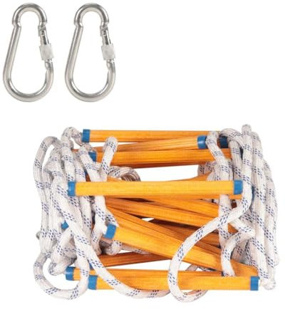 EGTink 10M Fire Escape Rope Ladder, Orange, 200 kg Load Capacity, Non-Slip, Emergency Safety Climbing Rescue Rope Ladder with 2 Hooks