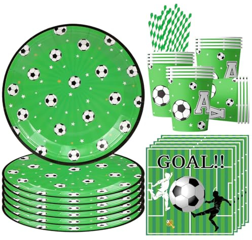 68 Stück Fußball Partygeschirr für 16 Gäste, Fussball Geburtstag Geschirr, Fussball Partyteller Becher Servietten, Fußball Party Deko für Junge Mädchen Kindergeburtstag