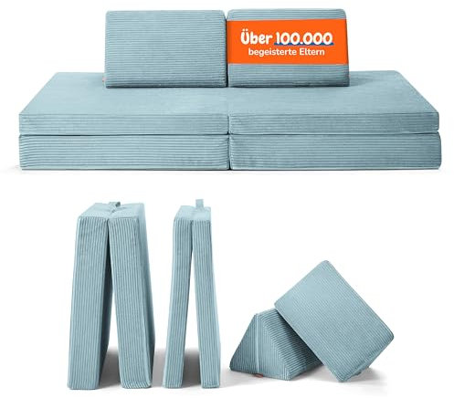 Funzy Spielsofa für Kinder - Das Original für kreatives Spielen, Modulare Spielcouch, Waschbarer Bezug, Robust und Langlebig, TÜV und Oeko-TEX 100 Zertifiziert mit 3 Jahren Garantie, Lagune Blau