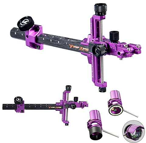 surwolf 9 Carbon Bar Compoundvisier TP8810 für Compound Bogen, Mikroeinstellung, abnehmbare Halterung, mit 2X 4X 6X 8X Visierfernrohr für professionelle Wettkämpfe,RH&LH (lila, RH-8x)