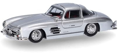 Herpa Modellauto Mercedes-Benz 300 SL Flügeltürer, Miniatur im Maßstab 1:87, Sammlerstück, Made in Germany, Modell aus Kunststoff, Farbe: silbermetallic