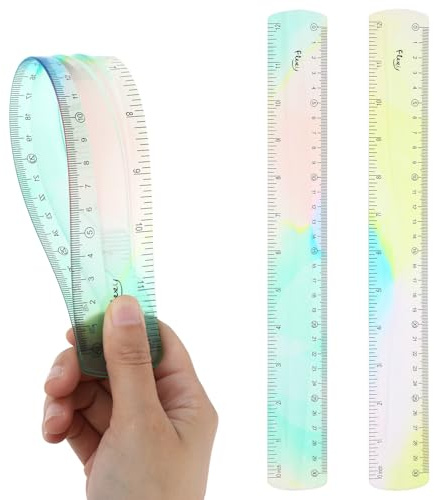 AOZUO 2 reglas flexibles de 30 cm, reglas rectas transparentes de plástico irrompible con borde suave, regla plana flexible para escuela, aula, oficina en casa