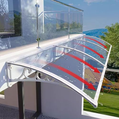 Marquesina Moderna para Puerta y Ventana en Arco - Protector Externo Contra Lluvia (Soporte Negro/Blanco/Gris/Dorado, 60x70cm/24x28, Blanco)