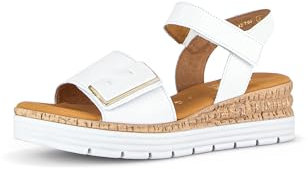 Gabor Damen Keilsandalen, Frauen Sandalen,Leichte Mehrweite (G),offene Schuhe,Strandschuhe,Keilsandaletten,Weiss (Uni+Gold),38.5 EU / 5.5 UK