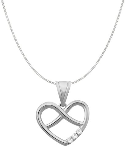 Ardeo Aurum Damen Schmuck-Set aus 375 Gold Herz-Anhänger mit Zirkonia Steinchen Eternity Infinity Panzerkette 1 mm Weißgold 50 cm