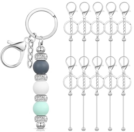 10 Stück Perlen-Schlüsselanhänger zum Selbst-Machen - Metall-Rohlinge-Strich-Blanko-Set für Schmuck-Basteln