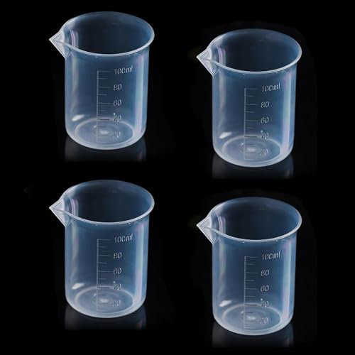4 Pcs Small Measuring Jug, 100ml Transparent Measuring Cups Graduat Beaker Plastic Liquid Measure Jugs, Plastic Measure Cups for Lab Household Kitchen Cooking Baking Measure/re-usable