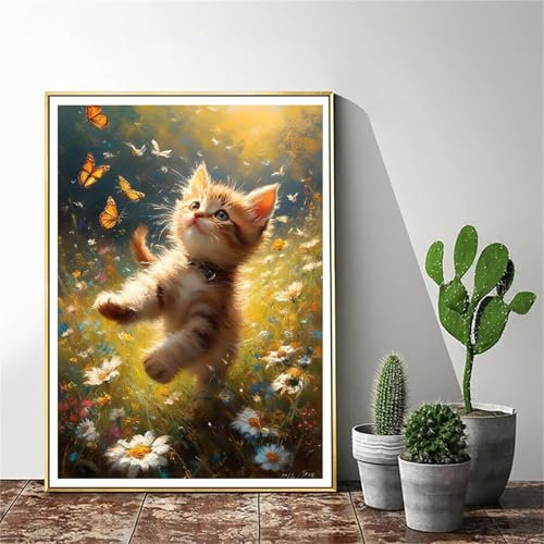 Malen Nach Zahlen Katze Malen Nach Zahlen Erwachsene Schmetterling Malen Nach Zahlen kinder Paint by Numbers Handgemalt ölgemälde ,Pinseln Acrylfarbe kreativ Set für Erwachsene(Rahmenlos)80x100cm O-15