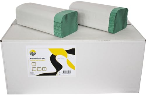 KURTT Papierhandtücher Premium, 2-lagig, ZZ-Falz, 22x23cm Tücher, Falthandtücher für Spender, recycelt und umweltfreundlich Perfekte Handtücher (Grün, 5000)