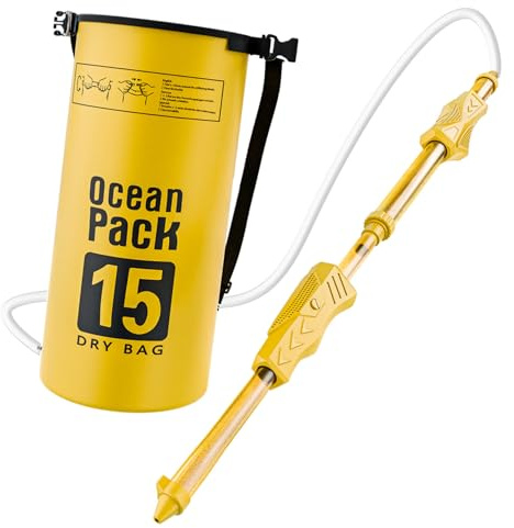Wasserpistolen für Kinder, Langstrecken-Sprühwasserpistole mit Rucksacktank (15 l), gelbes PVC-Sommerspielzeug für Strand, Pool, Hof, Outdoor-Wasserpistole mit Rucksacktank, Wasserspielzeug, Wass