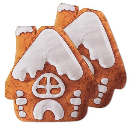 FloralGrace 20 Stück Servietten Weihnachten Tischdeko, Lebkuchenmann Lebkuchenhaus Papierservietten für Weihnachten Party Deko, 33x33cm Weihnachtsservietten mit Motiv